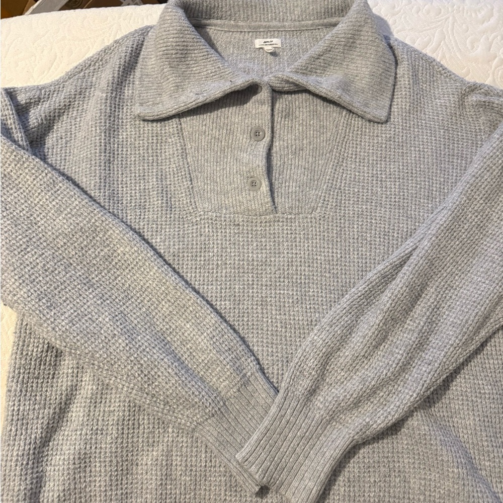 aerie Light Gray Collared Knit Pullover Sweater